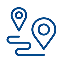 Blue illustration of a route from a map