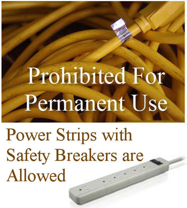 extension cord prohibited sign